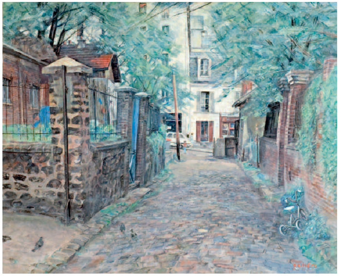 Passage de M&eacute;nilmontant au tricycle, peinture de Victorin Galiere